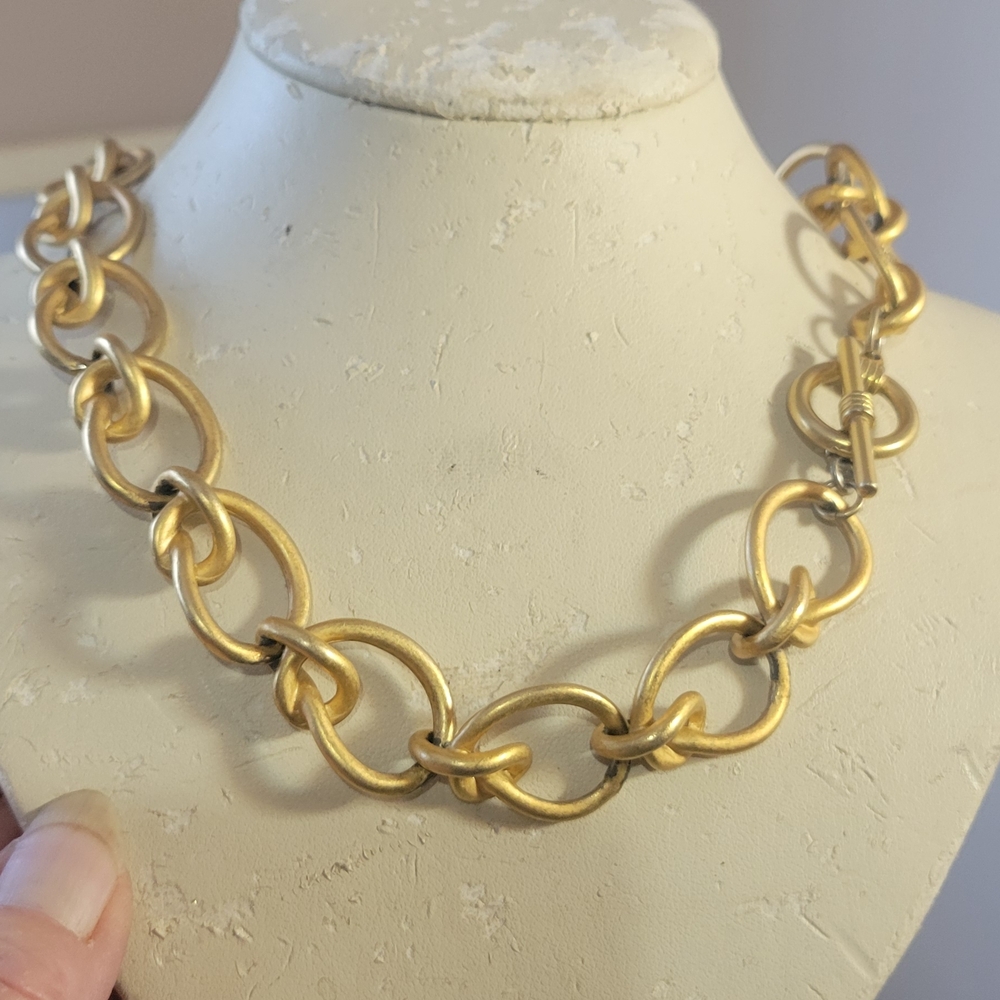 MCM  Gold plated Large Link  Chain Necklace Toggle Closure